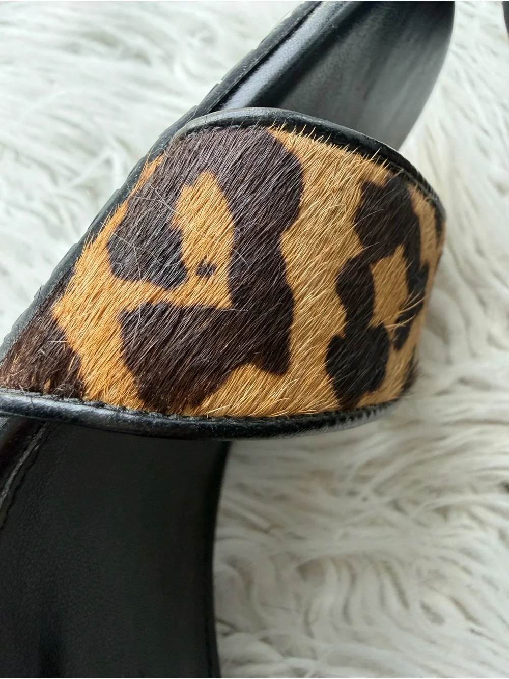 Michael Kors Leopard Calf Hair Wedge Sandals Black Gold Ankle Strap